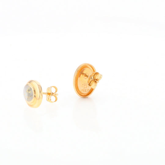 Gold Quartz Earrings Oval Inlaid Design Studs G2