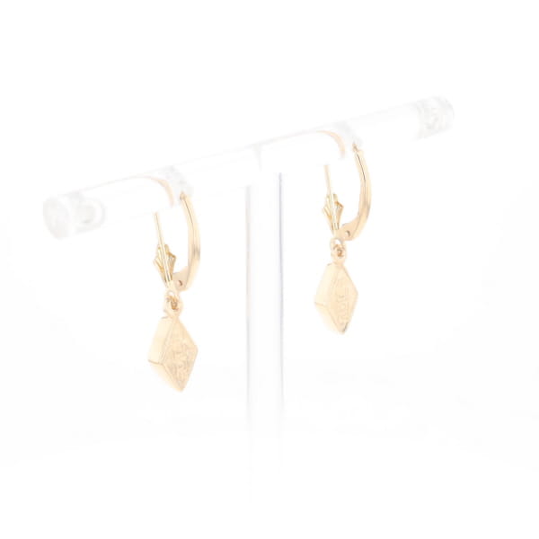 Gold Quartz Earrings Diamond Shape Inlaid Lever Backs G2