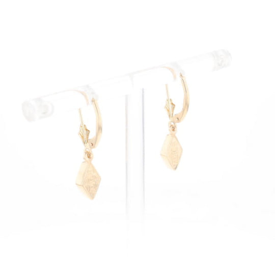 Gold Quartz Earrings Diamond Shape Inlaid Lever Backs G2