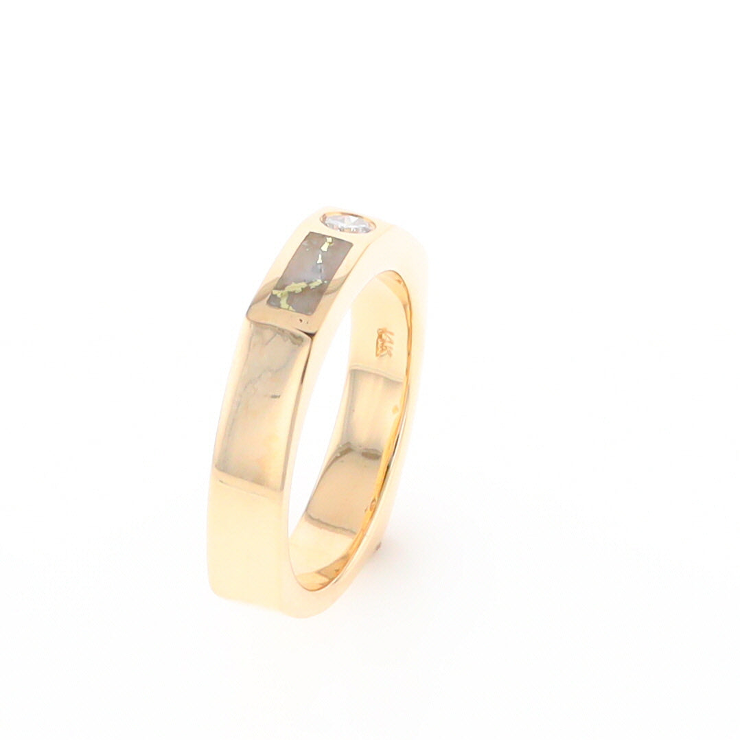 Gold Quartz Ring Double Sided Inlaid Design with .10ct Round Diamond G2