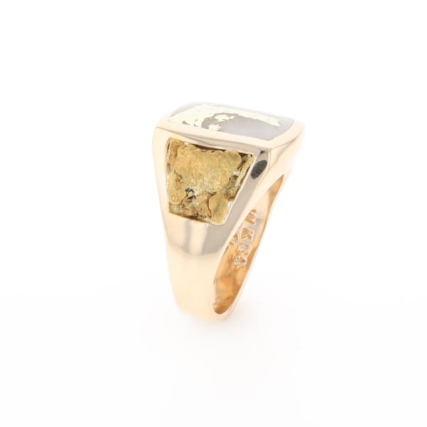 Gold Quartz Ring Double Side Natural Nuggets Rectangle Inlaid Center G1