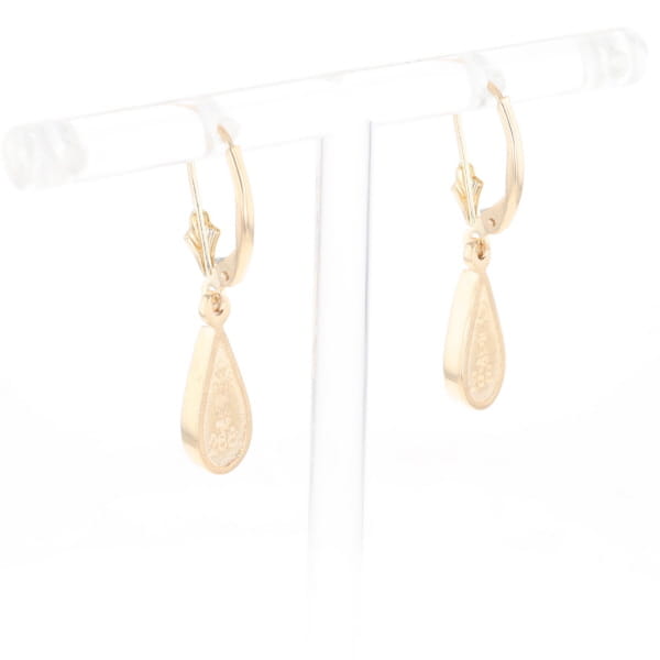 Gold Quartz Earrings Tear Drop Inlaid Lever Backs - G3