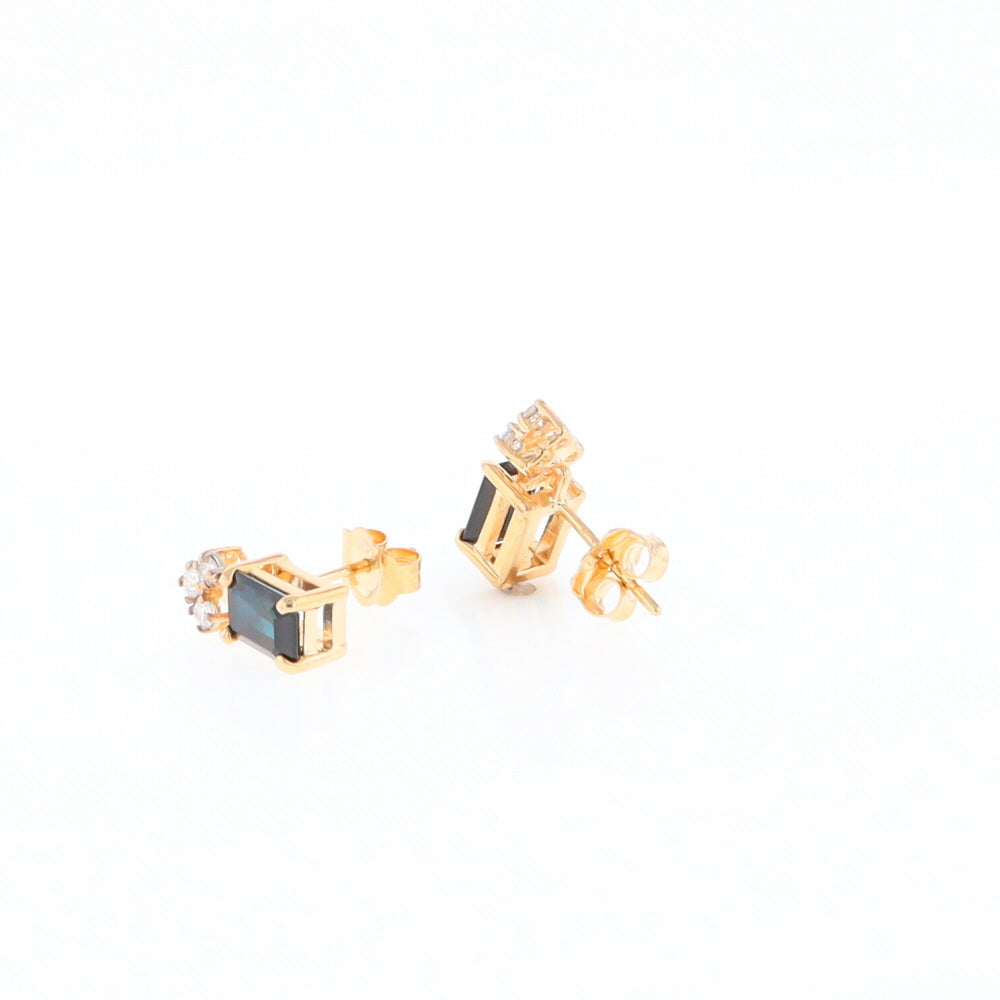 Rectangle Blue Sapphire Stud Earrings