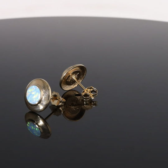 Opal Earrings Round Inlaid Design Studs
