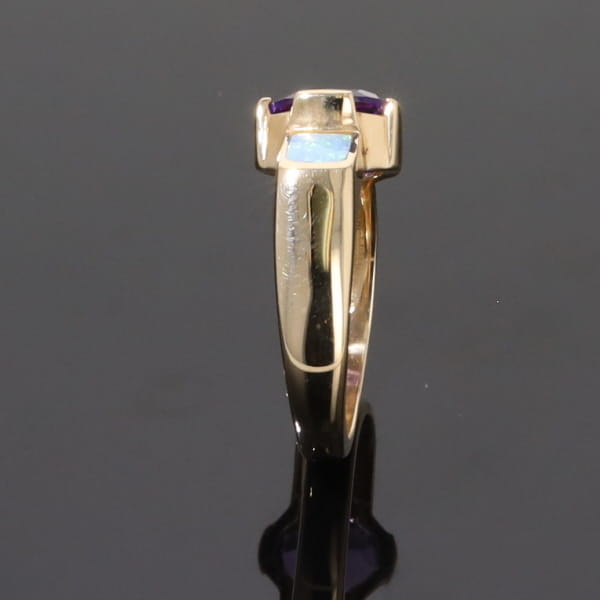 Opal Rings 2 Section Inlaid Design with Oval Amethyst Center