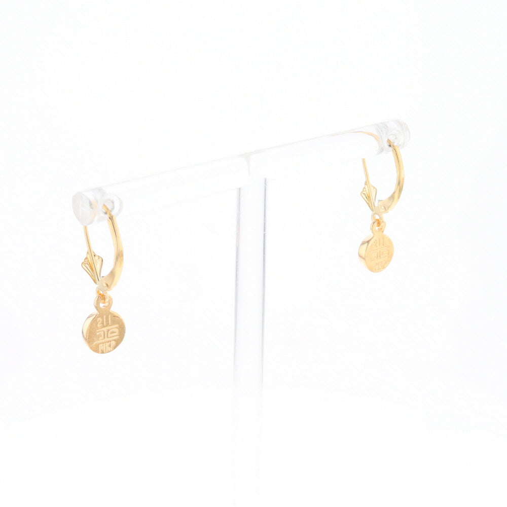 Gold Quartz Earrings Round Inlaid Design Lever Backs