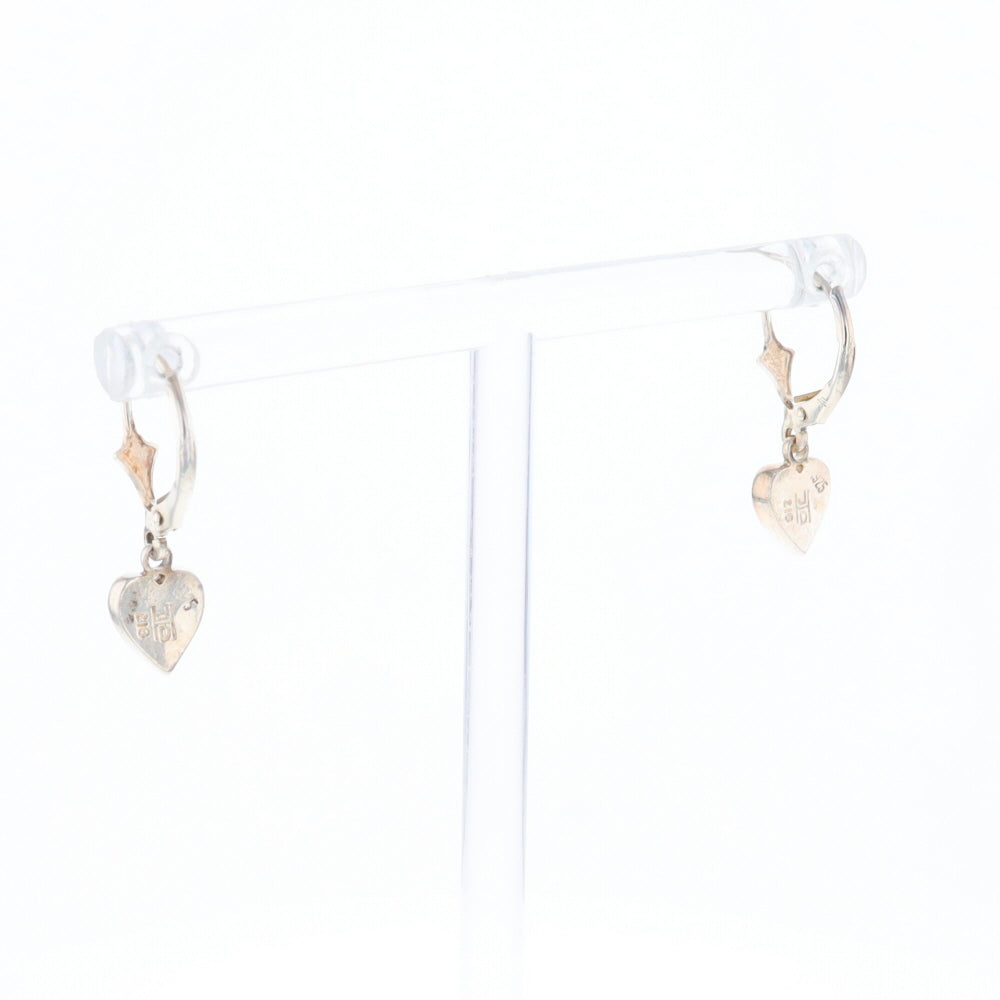 Silver Gold Quartz Inlaid Heart Earrings - G3