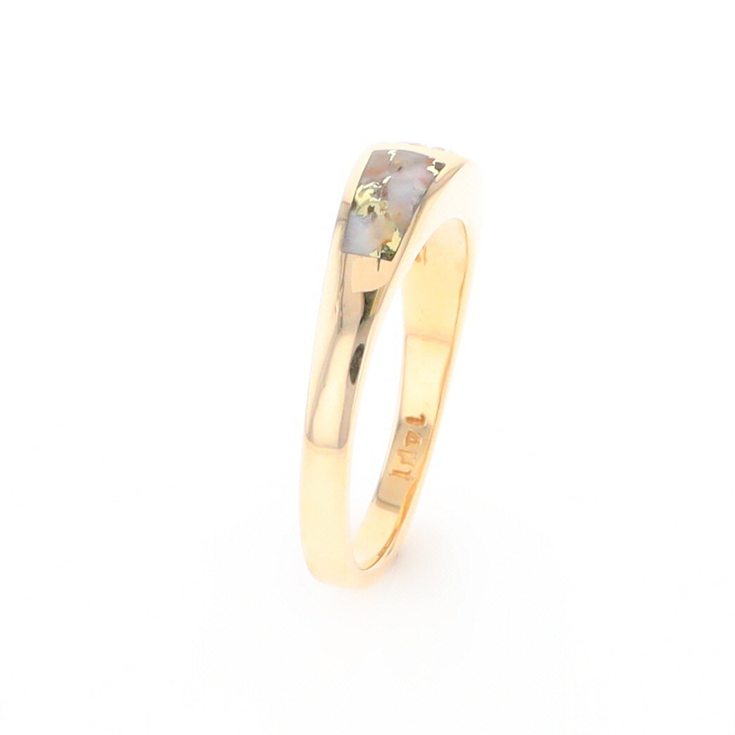 Gold Quartz Ring Double Sided Inlaid with a .61ct Round Diamond