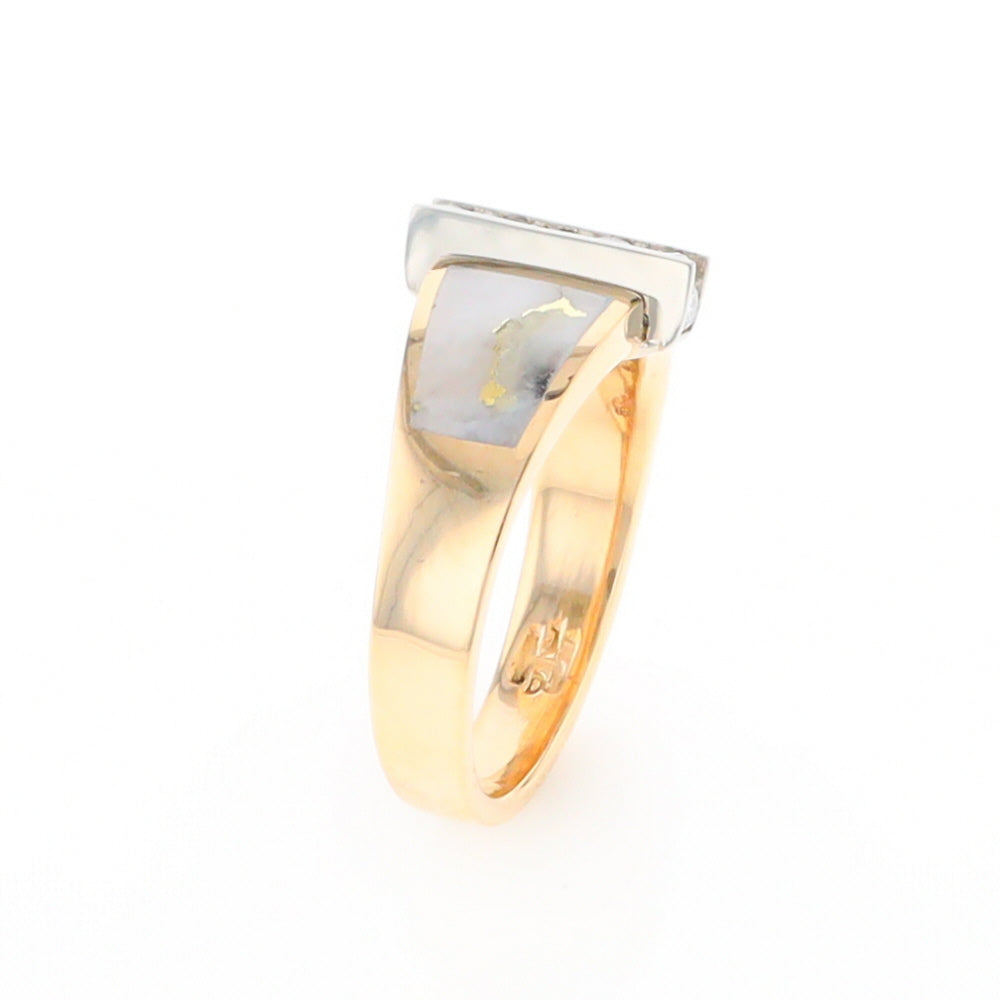 Gold Quartz Ring Double Sided Inlaid Design with .23ctw Diamonds