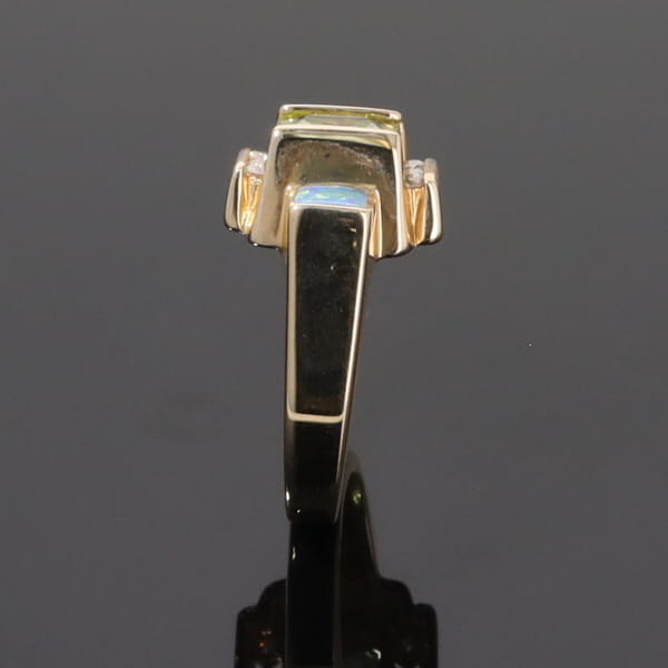 Opal Rings 2 Square Inlaid Peridot with 0.24ctw Diamonds