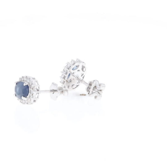 Oval Blue Sapphire Earrings With Halo