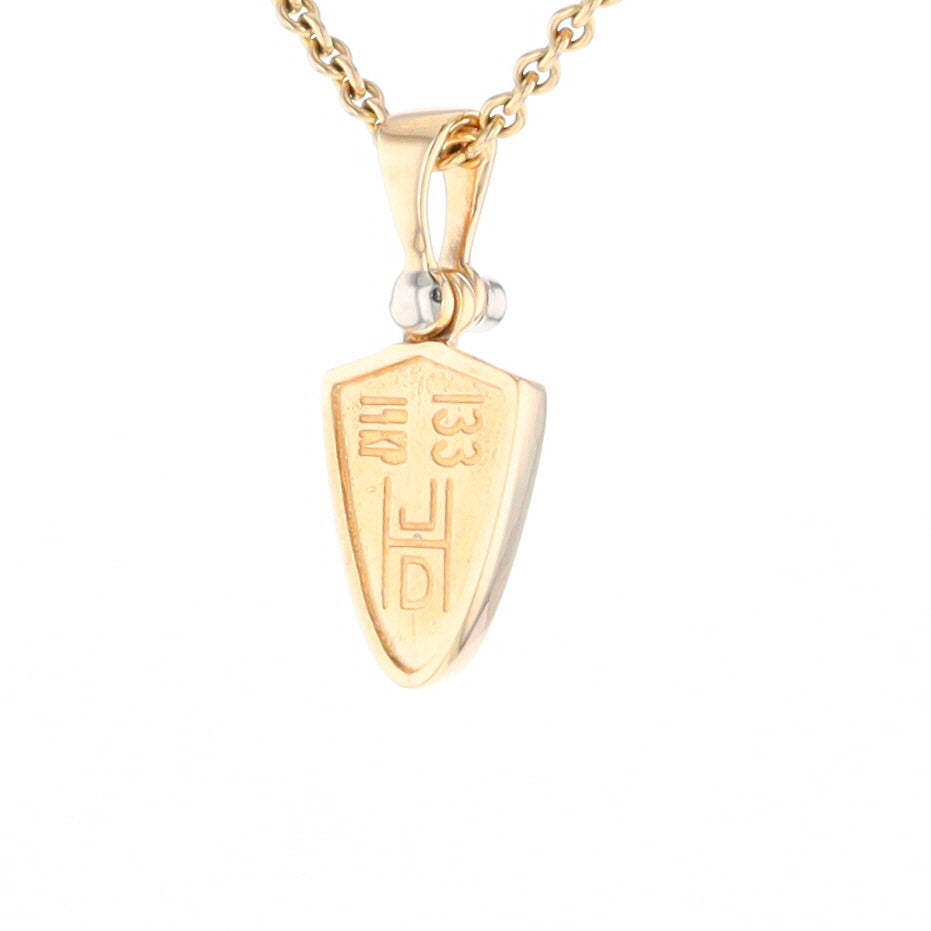 Gold Quartz Necklace Shield Shape Inlaid Pendant with .02ct Diamond