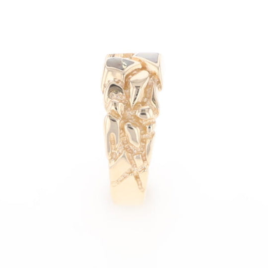 Gold Quartz Ring 3 Section Inlaid Nugget Design Band