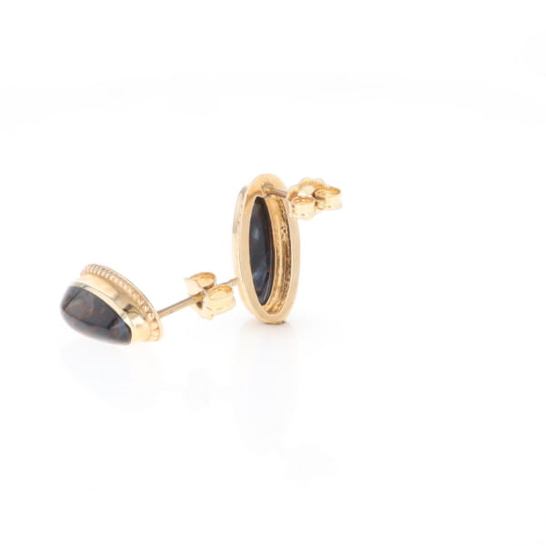 Natural pietersite oval inlaid milgrain earrings