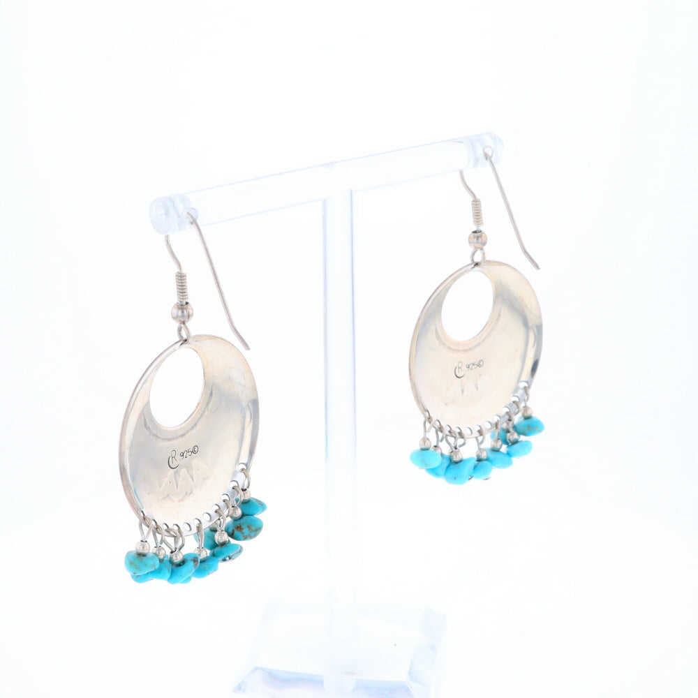 Stamped Silver Hook Earrings with Turquoise Dangles