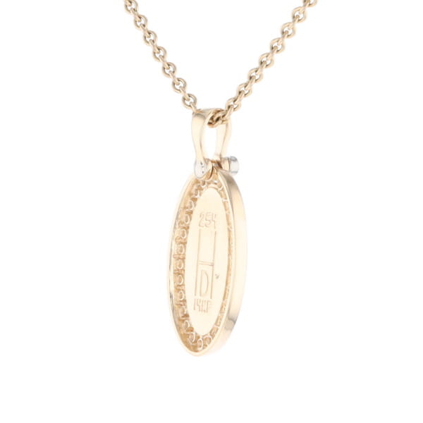 Gold Quartz Necklace .37ctw Halo Diamond Oval Inlaid Pendant