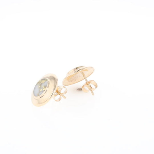 Superior Quality Gold Quartz Inlaid Circle Stud Earrings