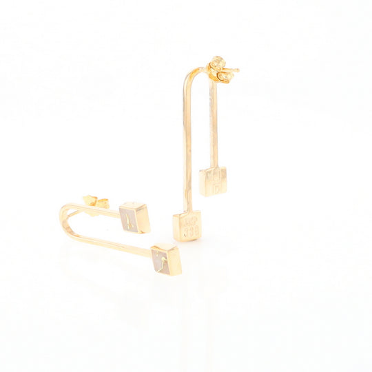 Gold Quartz Double Square Curved Bar Earrings - G2