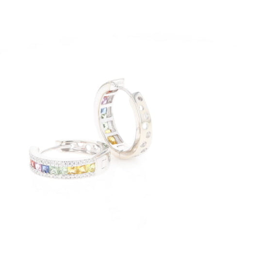 Multi-color Sapphire Hoop Earrings with Diamond Accents
