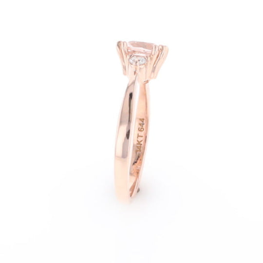 Morganite 1ct Cushion Cut  and Diamond Three Stone Engagement Ring