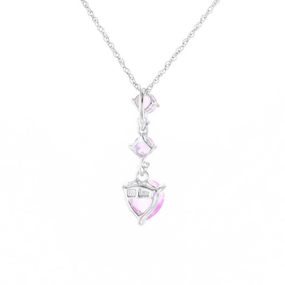 Synthetic Pink Sapphire Dangle Heart Necklace