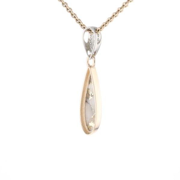 Gold Quartz Necklace Tear Drop Inlaid Pendant with .11ctw Diamonds