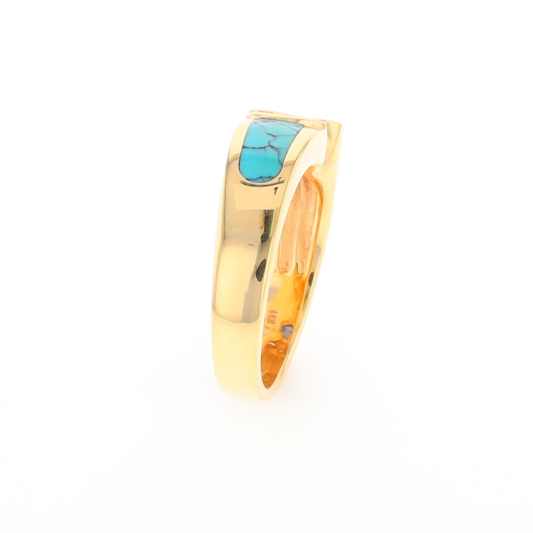 Turquoise Inlaid Ring with Sapphire and 0.23ctw Diamonds