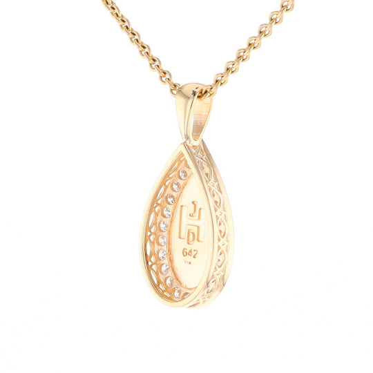 Gold Quartz Pendant Tear Drop Inlaid .42ctw Diamond Halo Design