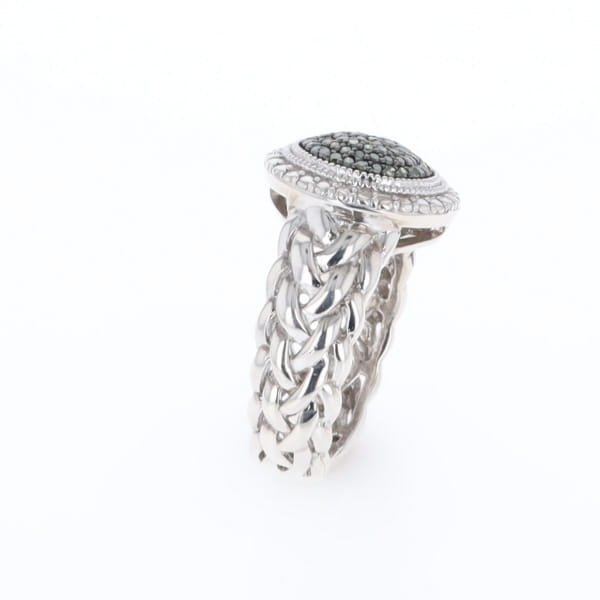 Green Diamond Braided Cluster Ring