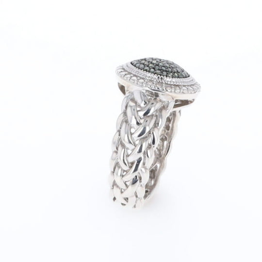 Green Diamond Braided Cluster Ring