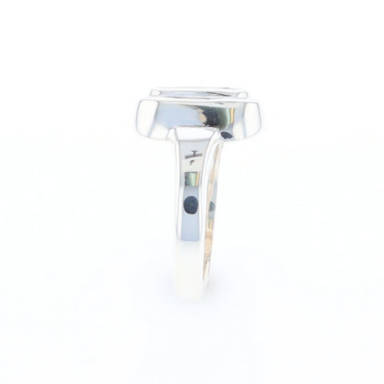 Sterling Silver Gold Quartz Inlaid Rectangular Ring - G3