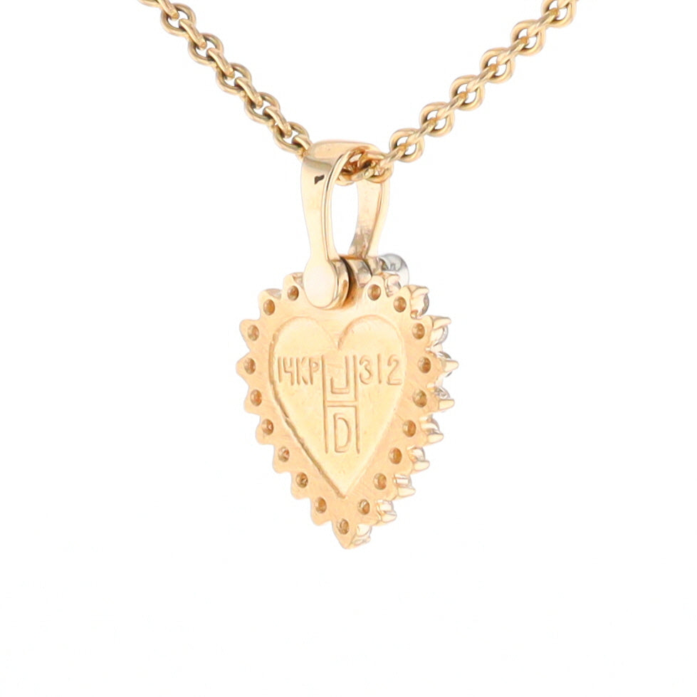 G2 Gold Quartz Pendant Heart Inlaid .21ctw Diamond Halo Design Pendant