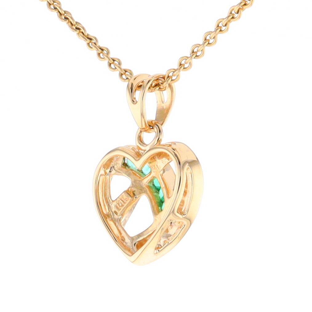 Open Criss-Cross Heart Emerald and Diamond Pendant