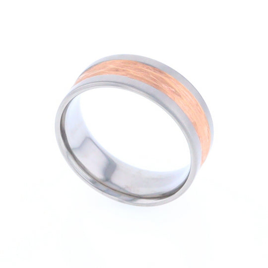 Titanium Men's Ring with Rose Gold Textured Inlay