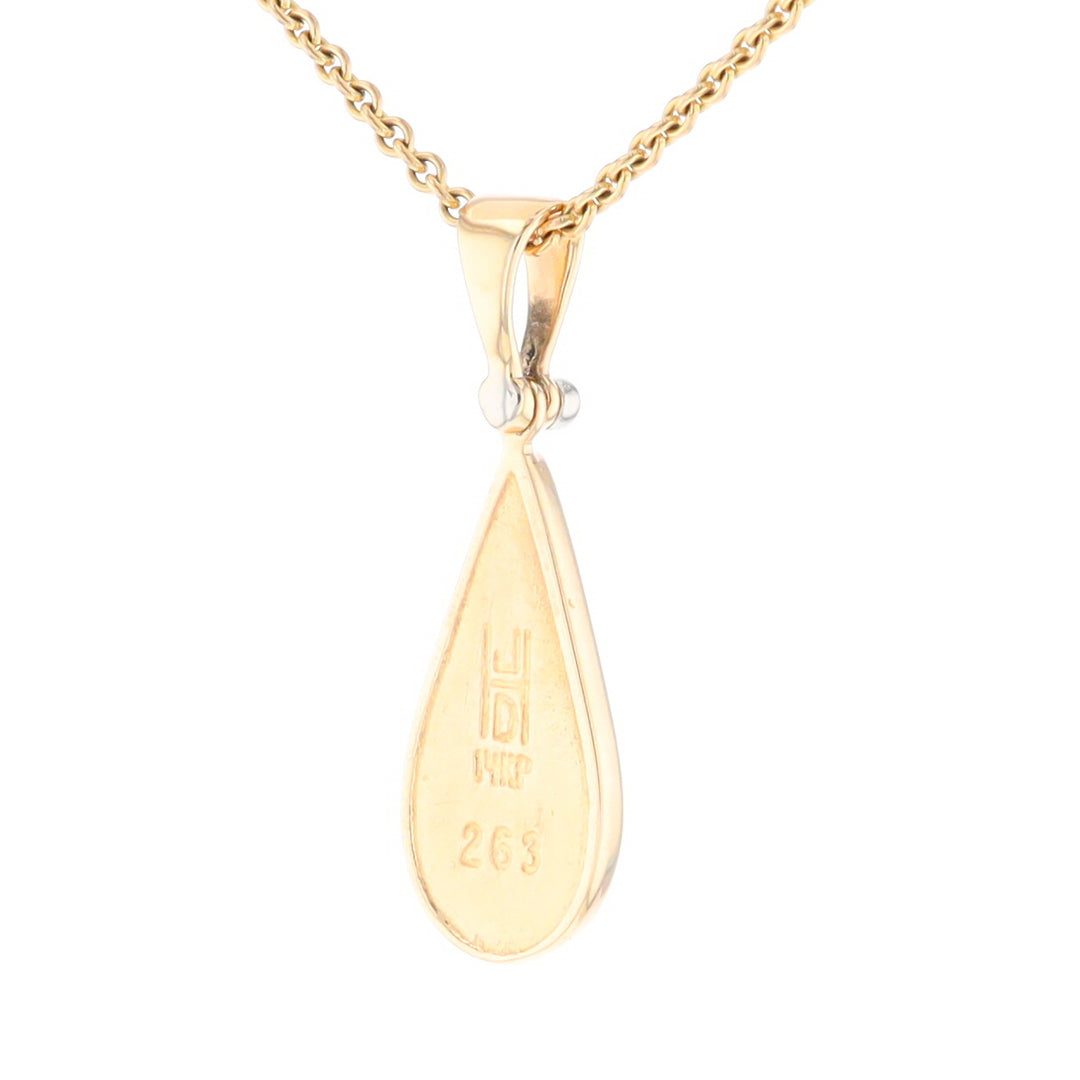 Gold Quartz Necklace Tear Drop Inlaid Pendant with .02ct Diamond