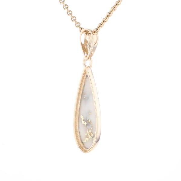 Gold Quartz Pendant Tear Drop Inlaid Design G1