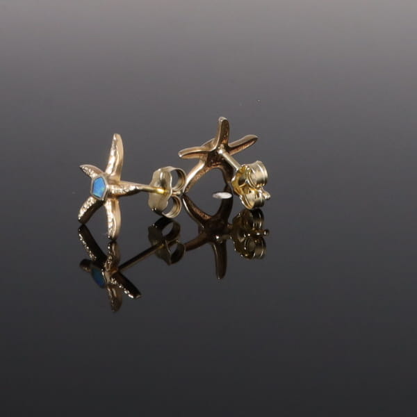 Opal Earrings Inlaid Realistic Star Fish Design Studs