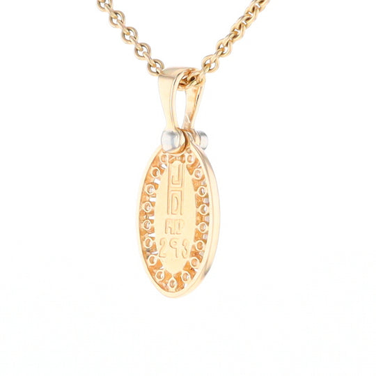 Gold Quartz Pendant Oval Inlaid with .22ctw Round Diamonds Halo