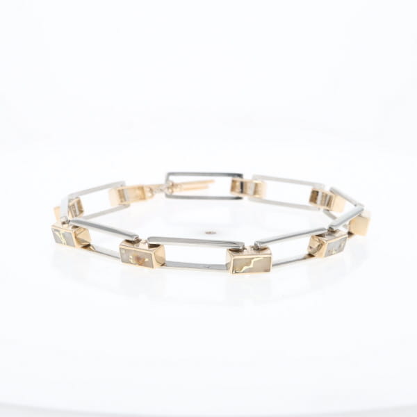 Gold Quartz Bracelet Rectangle Link Inlaid with Toggle Clasp G2