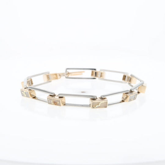 Gold Quartz Bracelet Rectangle Link Inlaid with Toggle Clasp G2