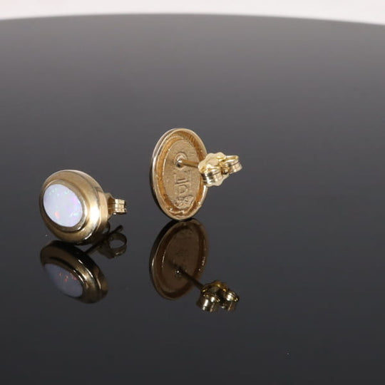 Opal Earrings Oval Inlaid Design Studs