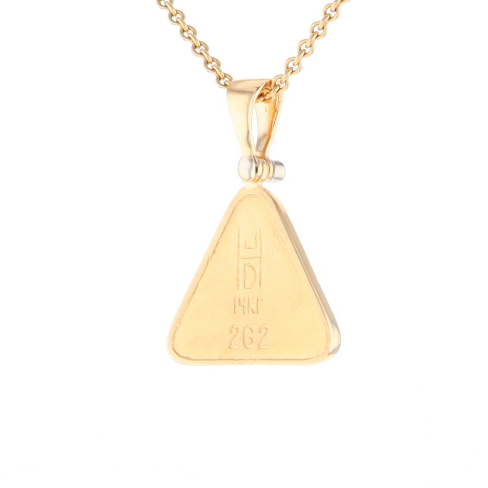 Gold Quartz Necklace Triangle Inlaid Pendant with .02ct Diamond