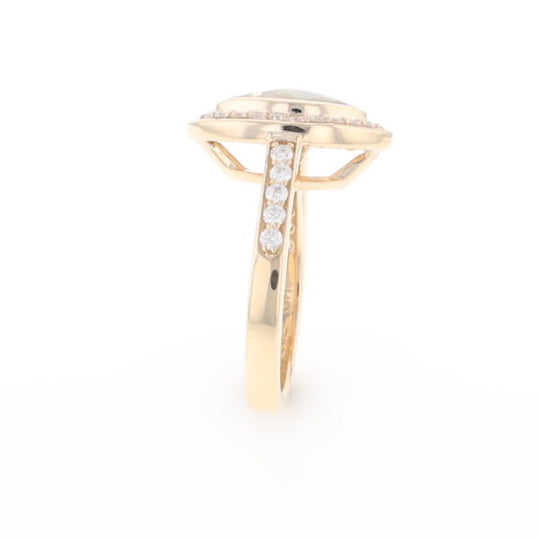 Marquise Gold Quartz Inlaid Ring with 0.65ctw Diamond Halo