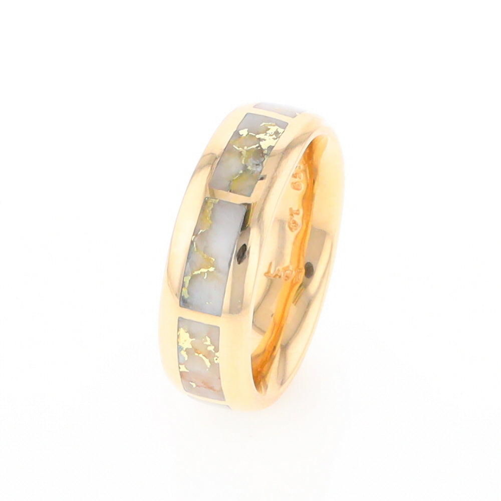 Gold Quartz Ring 8 Rectangle Section Inlaid Eternity Band