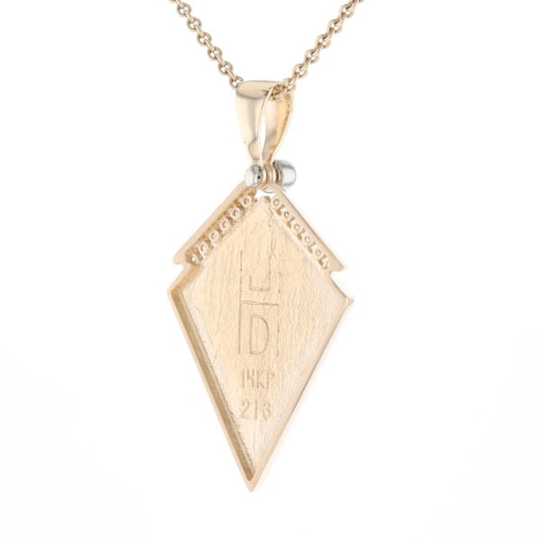 Gold Quartz Necklace Kite Shape Inlaid Pendant with .27ctw Diamonds