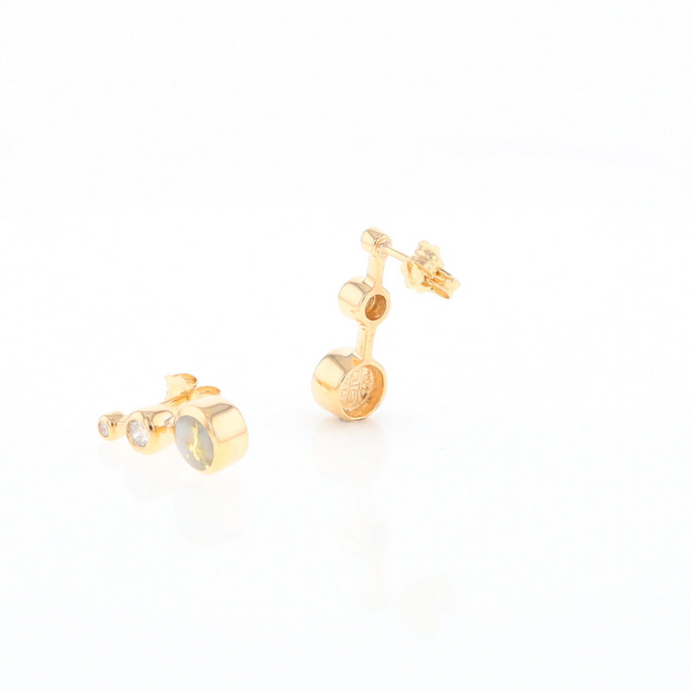 Gold Quartz Round Inlay with Diamond Accents Stud Earrings G2