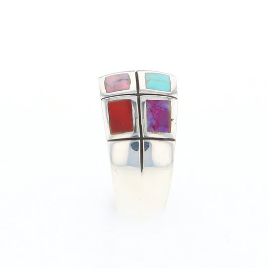 Native Silver Multi Stone Inlaid Ring