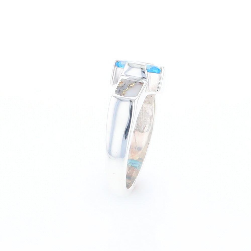 Sterling Silver Gold Quartz Inlaid Oval Blue Topaz Ring - G3