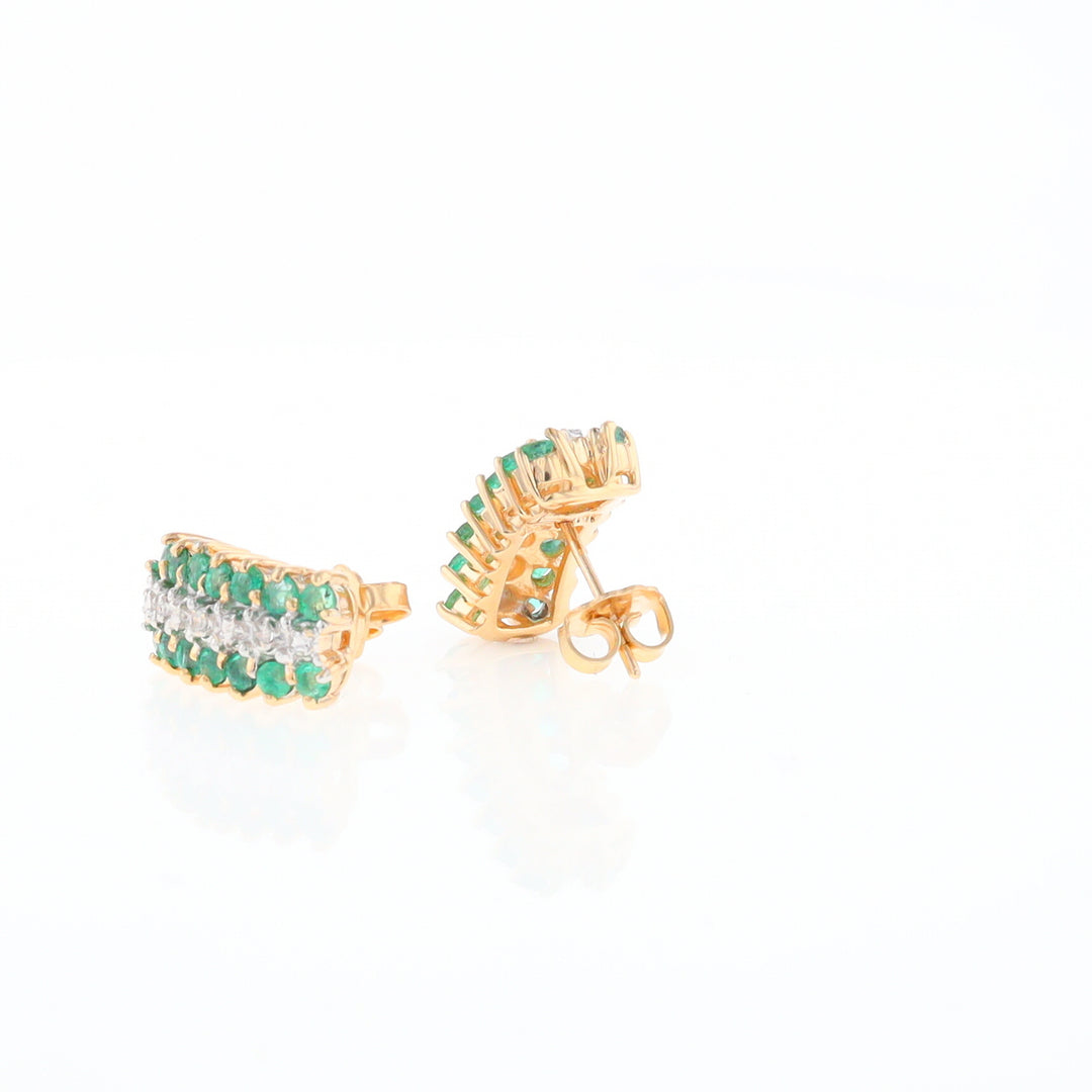 Three-Row Drop Emerald and Diamond Earrings