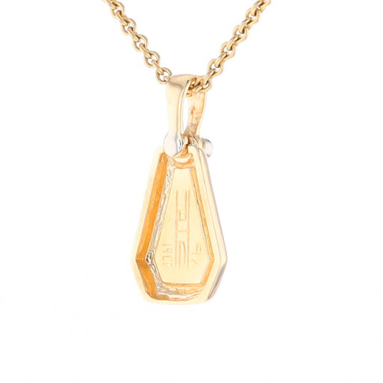 Gold Quartz Necklace, Triangle Inlaid with .02ctw Diamond Pendant